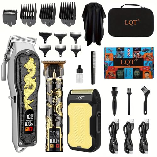LQT Hair Clippers 3Piece Mens Professional Cordless Haircutting Set with LED Display Trimmer Shaver Beard Clipper  Gift for Man